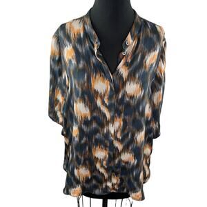 COS Relaxed Short Sleeve Popover Shirt Blue Orange Printed Button-Up Plus 14